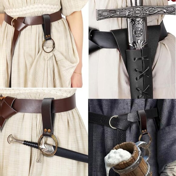 Steampunk Black Leather Belt Pouch Waist Bag Medieval Phone Holder CosplayX - Picture 5 of 6